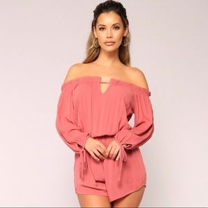 Off the Shoulder Romper - Rose